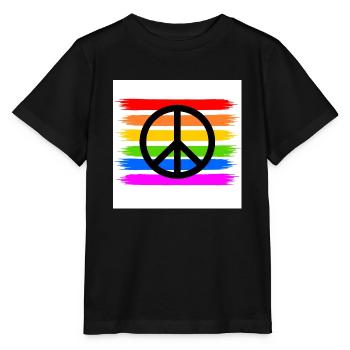 Peacezeichen auf LGBT Regenbogenfahne - Stanley/Stella Kinder T-Shirt MINI CREATOR  - Schwarz - Vorne - Mikhail (115cm)
