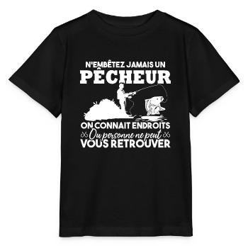 N'embête jamais un pêcheur / Humour pêcheur cadeau - T-shirt bio MINI CREATOR Stanley/Stella Enfant - noir - Devant - Mikhail (115cm)