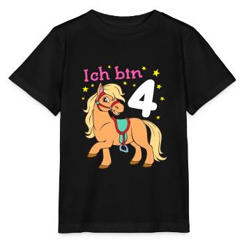 Freches Pony 4. Geburtstag Mädchen Pferd Reiten - Stanley/Stella Kinder T-Shirt MINI CREATOR  - Schwarz - Vorne - Mikhail (115cm)