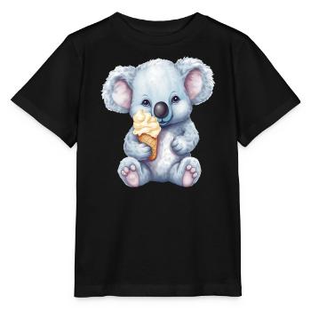 Süßer Comic Koala mit Vanille Softeis - Stanley/Stella Kinder T-Shirt MINI CREATOR  - Schwarz - Vorne - Mikhail (115cm)