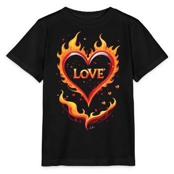 Love valentin coeur feu - T-shirt bio MINI CREATOR Stanley/Stella Enfant - noir - Devant - Mikhail (115cm)