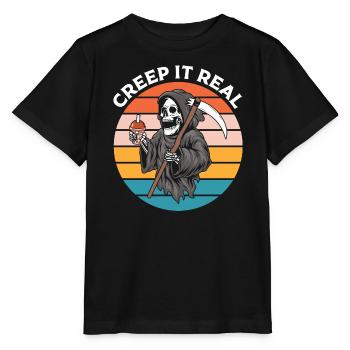 Halloween Skelett mit Sense - Stanley/Stella Kinder T-Shirt MINI CREATOR  - Schwarz - Vorne - Mikhail (115cm)