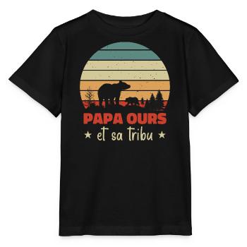 Papa ours et sa tribu, Humour cadeau - T-shirt bio MINI CREATOR Stanley/Stella Enfant - noir - Devant - Mikhail (115cm)