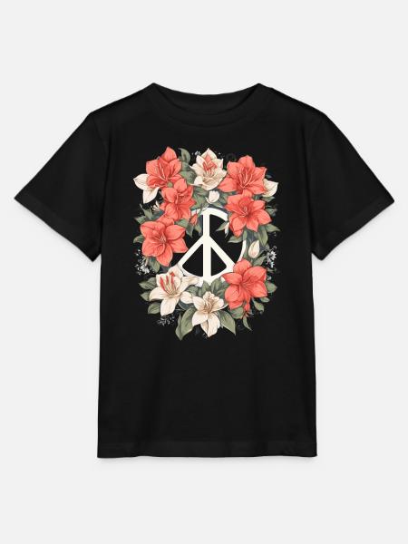 Friedenszeichen mit Blumen - Stanley/Stella Kinder T-Shirt MINI CREATOR - Schwarz