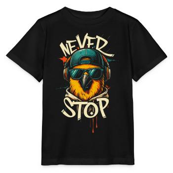 Illustration de perroquet cool - T-shirt bio MINI CREATOR Stanley/Stella Enfant - noir - Devant - Mikhail (115cm)