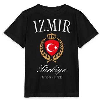 İzmir Türkei Wappen Krone – Reise Souvenir - Stanley/Stella Kinder T-Shirt MINI CREATOR  - Schwarz - Vorne - Mikhail (115cm)