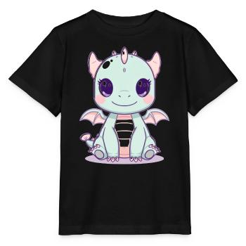 Mint dragon with wings - Stanley/Stella MINI CREATOR Kids’ T-Shirt - black - Front - Mikhail (115cm)