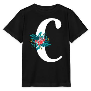 lettre C fleuris - T-shirt bio MINI CREATOR Stanley/Stella Enfant - noir - Devant - Mikhail (115cm)