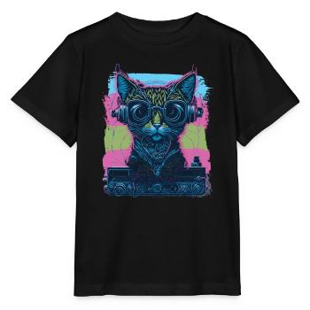 Meow-sic Mix Cat DJ - T-shirt bio MINI CREATOR Stanley/Stella Enfant - noir - Devant - Mikhail (115cm)