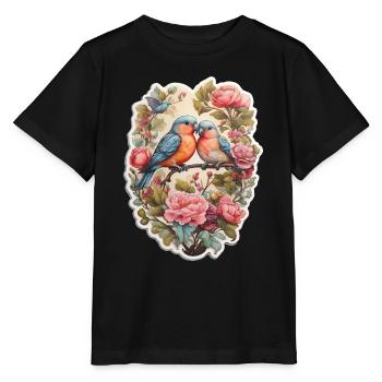 Deux tourtereaux assis sur un as en forme de cœur - T-shirt bio MINI CREATOR Stanley/Stella Enfant - noir - Devant - Mikhail (115cm)