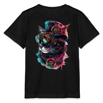 Cyberpunk Katze - Stanley/Stella Kinder T-Shirt MINI CREATOR  - Schwarz - Vorne - Mikhail (115cm)
