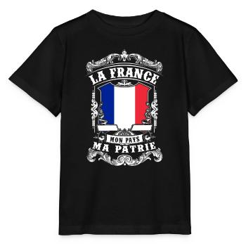 La France - Mon Pays - Ma Patrie - T-shirt bio MINI CREATOR Stanley/Stella Enfant - noir - Devant - Mikhail (115cm)