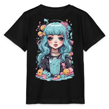 Kawaii Pastel Goth Girl Slimy Anime Design - Stanley/Stella MINI CREATOR Kids’ T-Shirt - black - Front - Mikhail (115cm)