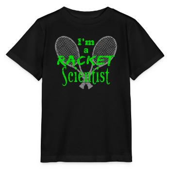 Tennis Shirt Racket Wissenschaftler Scientist - Stanley/Stella Kinder T-Shirt MINI CREATOR  - Schwarz - Vorne - Mikhail (115cm)
