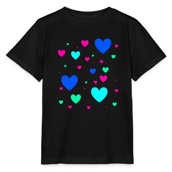 Hearts, Colorful, Blue, Pink, Pink, Heart - Stanley/Stella MINI CREATOR Kids’ T-Shirt - black - Front - Mikhail (115cm)