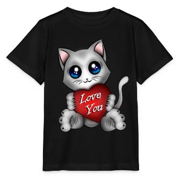 The kitten loves you - Stanley/Stella MINI CREATOR Kids’ T-Shirt - black - Front - Mikhail (115cm)
