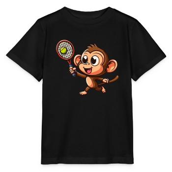 Affen im Tennis- und Badminton-Duell - Lustiger - Stanley/Stella Kinder T-Shirt MINI CREATOR  - Schwarz - Vorne - Mikhail (115cm)