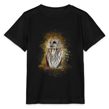 Eule mit großen Augen - Stanley/Stella Kinder T-Shirt MINI CREATOR  - Schwarz - Vorne - Mikhail (115cm)