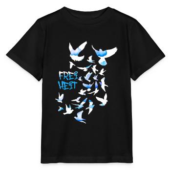 liberté,troupeau d’oiseaux,paix,liberté,sourds,nuages - T-shirt bio MINI CREATOR Stanley/Stella Enfant - noir - Devant - Mikhail (115cm)
