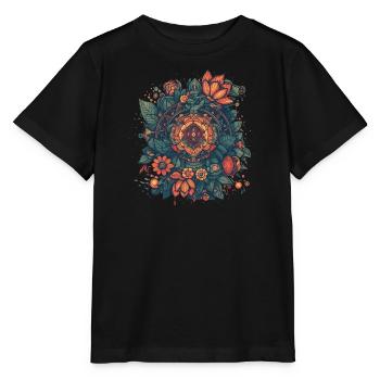 Mandala Blumig - Stanley/Stella Kinder T-Shirt MINI CREATOR  - Schwarz - Vorne - Mikhail (115cm)