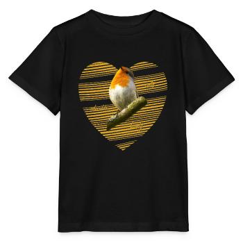 Robin Erithacus rubecula - Stanley/Stella MINI CREATOR Kids’ T-Shirt - black - Front - Mikhail (115cm)