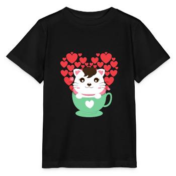 Katze mit Herzen - Stanley/Stella Kinder T-Shirt MINI CREATOR  - Schwarz - Vorne - Mikhail (115cm)