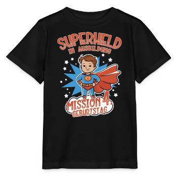 Superheld 4. Geburtstag Junge braune Haare - Stanley/Stella Kinder T-Shirt MINI CREATOR  - Schwarz - Vorne - Mikhail (115cm)