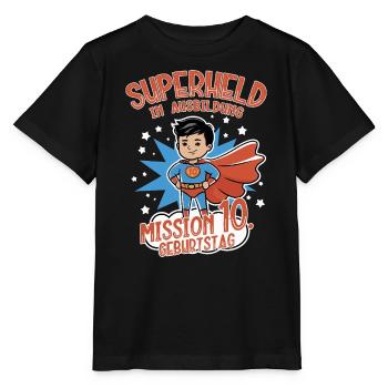 Superheld 10. Geburtstag Junge schwarze Haare - Stanley/Stella Kinder T-Shirt MINI CREATOR  - Schwarz - Vorne - Mikhail (115cm)