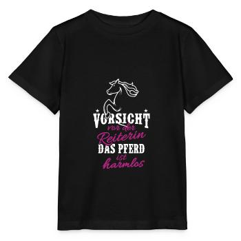 VORSICHT VOR DER REITERIN DAS PFERD IST HARMLOS - Stanley/Stella Kinder T-Shirt MINI CREATOR  - Schwarz - Vorne - Mikhail (115cm)