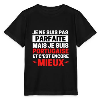 je ne suis pas parfaite mais je suis portugaise .. - T-shirt bio MINI CREATOR Stanley/Stella Enfant - noir - Devant - Mikhail (115cm)