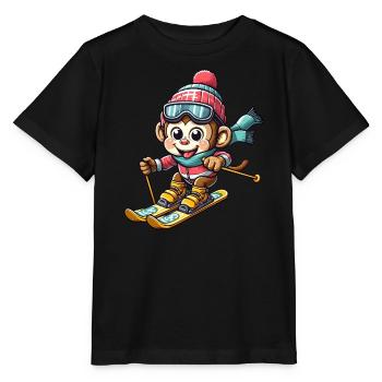 Monkey Chimpanzee Skier Winter Vacation Design - Stanley/Stella MINI CREATOR Kids’ T-Shirt - black - Front - Mikhail (115cm)