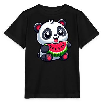 Panda With Watermelon Fruity Cute - Stanley/Stella MINI CREATOR Kids’ T-Shirt - black - Front - Mikhail (115cm)