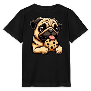 Mops Hund Kekse Nachtisch Süßigkeiten - Stanley/Stella Kinder T-Shirt MINI CREATOR  - Schwarz - Vorne - Mikhail (115cm)