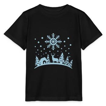 Winter - Hirsch, Wald, Haus und Schnee - Stanley/Stella Kinder T-Shirt MINI CREATOR  - Schwarz - Vorne - Mikhail (115cm)