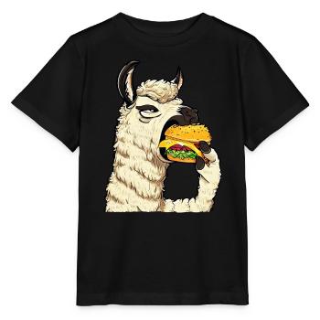 Cheeseburger eating llama - Stanley/Stella MINI CREATOR Kids’ T-Shirt - black - Front - Mikhail (115cm)