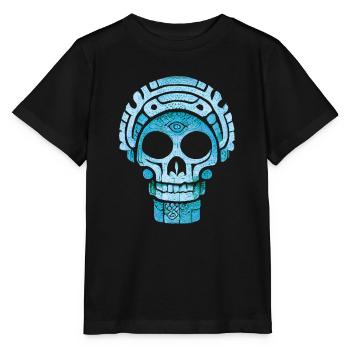 Blauer Maya-Schädel - Stanley/Stella Kinder T-Shirt MINI CREATOR  - Schwarz - Vorne - Mikhail (115cm)