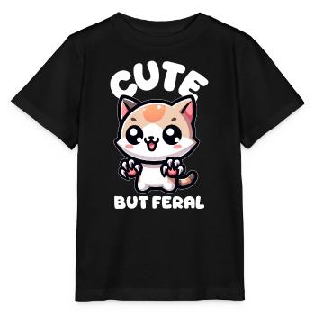 Cute but wild cat - Stanley/Stella MINI CREATOR Kids’ T-Shirt - black - Front - Mikhail (115cm)