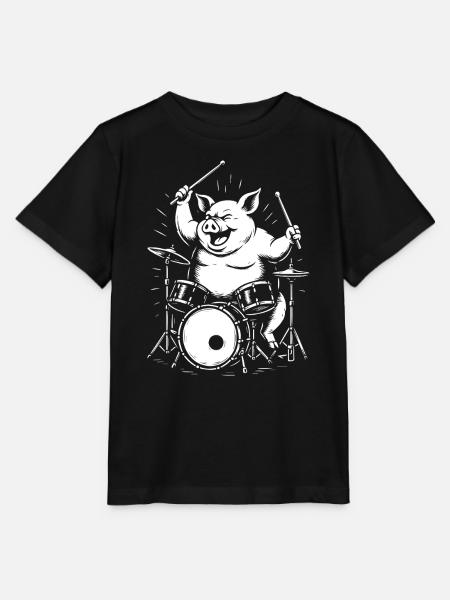 Funny Pig spielt Schlagzeug - Stanley/Stella Kinder T-Shirt MINI CREATOR - Schwarz