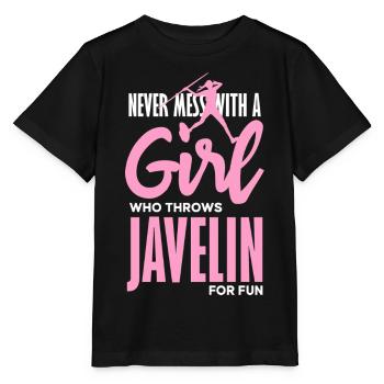 Javelin thrower with fun statement - Stanley/Stella MINI CREATOR Kids’ T-Shirt - black - Front - Mikhail (115cm)