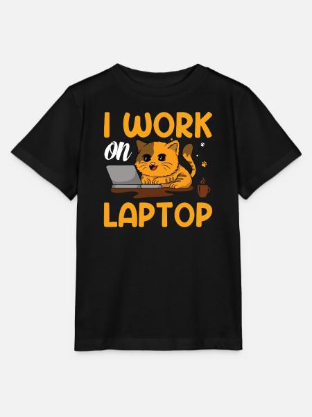 Cat work on laptop - Stanley/Stella Kinder T-Shirt MINI CREATOR  - Schwarz