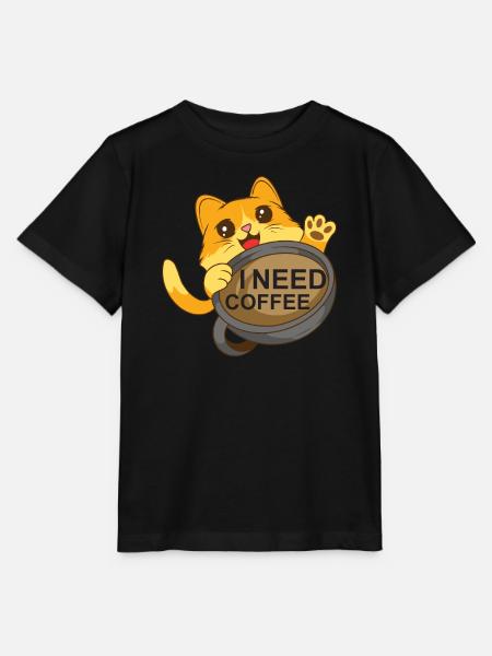 Katze braucht Kaffee - Stanley/Stella Kinder T-Shirt MINI CREATOR - Schwarz
