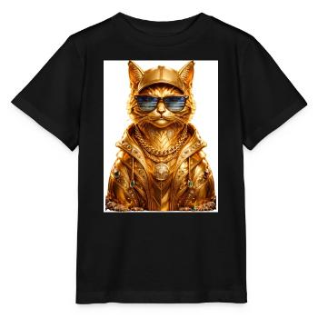 _Golden Pharaoh Cat – luxuriöser urbaner Streetwear-Stil - Stanley/Stella Kinder T-Shirt MINI CREATOR  - Schwarz - Vorne - Mikhail (115cm)
