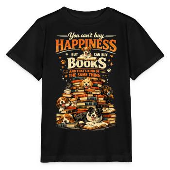 Book Stack & Dogs: You Can't Buy Happiness - Stanley/Stella MINI CREATOR Kids’ T-Shirt - black - Front - Mikhail (115cm)
