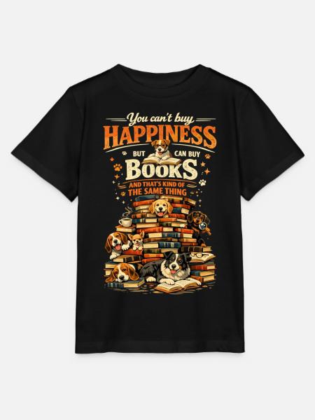 Book Stack & Dogs: You Can't Buy Happiness - Stanley/Stella Kinder T-Shirt MINI CREATOR - Schwarz