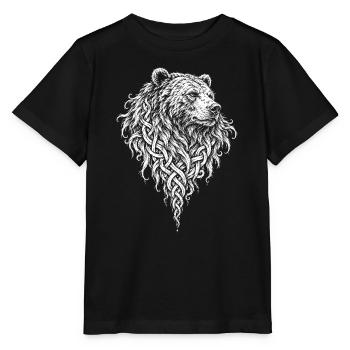 Bärenkopf im Flechtwerk – Nordischer Bär - Stanley/Stella Kinder T-Shirt MINI CREATOR  - Schwarz - Vorne - Mikhail (115cm)
