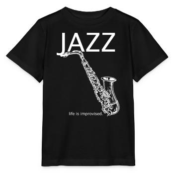 Jazz Style Saxophon - Stanley/Stella Kinder T-Shirt MINI CREATOR  - Schwarz - Vorne - Mikhail (115cm)
