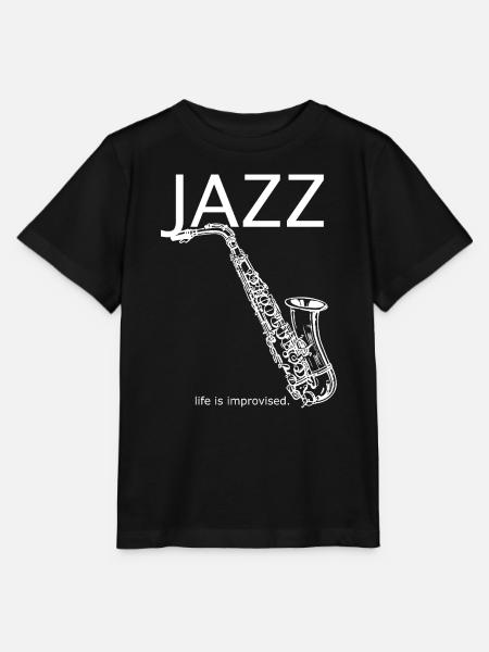 Jazz Style Saxophon - Stanley/Stella Kinder T-Shirt MINI CREATOR - Schwarz