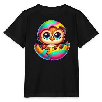 Süße Eule Osterei Cartoon Schlüpfen Bunt - Stanley/Stella Kinder T-Shirt MINI CREATOR  - Schwarz - Vorne - Mikhail (115cm)