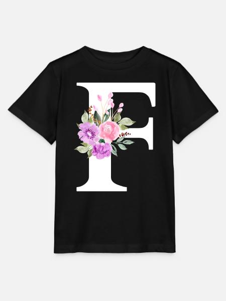 Lila Blumenbuchstabe F - Stanley/Stella Kinder T-Shirt MINI CREATOR - Schwarz