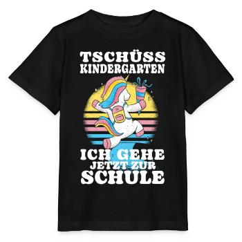 Einschulung Einhorn Tschüss Kindergarten - Stanley/Stella Kinder T-Shirt MINI CREATOR  - Schwarz - Vorne - Mikhail (115cm)